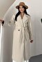 Women's Belted Lined Buttoned Long Cashmere Coat - 7