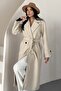 Women's Belted Lined Buttoned Long Cashmere Coat - 5
