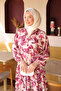 Plum Half Buttoned Sleeves Elastic Patterned Dress - 3