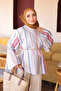 Blue Striped Waist Tie Blouse - 4