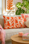 Punch Embroidered Throw Pillow Cover - 50X30 cm - Rectangular Orange Bow - Pnk001