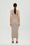 Soft Rib Slit Detailed Sleeveless Dress Mink - 5