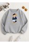 Women's College Teddy Bear Graphic Printed Comfortable Fit Crew Neck Gray Sweatshirt