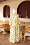 Yellow Half Buttoned Sleeves Elastic Patterned Dress - 5