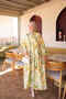 Yellow Half Buttoned Sleeves Elastic Patterned Dress