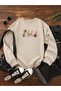 Women's Autumn Leaves Graphic Printed Comfortable Fit Crew Neck Beige Sweatshirt - 2