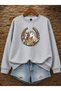 Women's Horseshoe Flower Graphic Printed Comfortable Fit Crew Neck Gray Sweatshirt