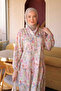 Pink Half Buttoned Sleeves Elastic Patterned Dress - 4