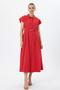 Tricoton Dress with Shirt Collar, Front Tie Detail, Full Buttons