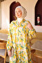 Yellow Half Buttoned Sleeves Elastic Patterned Dress - 3