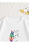 Women's Left İt Be Feather Printed Crew Neck Women's White Sweatshirt - 3
