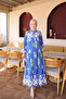 Cobalt Blue Half Buttoned Sleeves Elastic Skirt Layered Viscose Dress