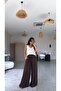Brown Silk Wide-Leg Trousers - 2