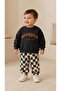Baby Boy Embroidered Sweatshirt Checkered Patterned Pants Set