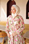 Pink Half Buttoned Sleeves Elastic Patterned Dress - 3