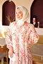 Pink Half Buttoned Sleeves Elastic Patterned Dress - 3