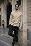 Men's Winter Basic Slim Fit Long Cream Sweater - 4