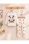 100% Cotton Long Sleeve Buttoned Panda Patterned Back Printed Soft Textured Bottom Top Girls Boys Unisex Baby Pajama Set - 2