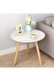 Contemporary Round Coffee Table – White Top & Wooden Legs - 3