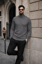 Men's Winter Basic Slim Fit Long Anthracite Sweater - 4