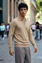 Men's Long Sleeve Regular Cut Cream Sweater - 4