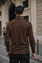 Men's Winter Basic Slim Fit Long Brown Sweater - 3