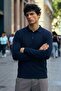 Men's Long Sleeve Regular Cut Navy Blue Sweater - 3
