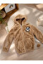 Boys' Plush Cardigan – Soft Winter Cardigan with Hood, Zipper Pockets, and Panda Pattern in Light Brown - 2