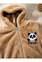 Boys' Plush Cardigan – Soft Winter Cardigan with Hood, Zipper Pockets, and Panda Pattern in Light Brown - 3