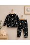 100% Cotton Long Sleeve Buttoned Space Patterned Soft Textured Bottom Top Girls Boys Unisex Baby Pajama Set - 2