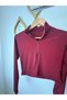 Burgundy Turtleneck Half Zipper Cut Out Toe Long Sleeve Crop - 2