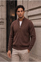 Rossellini Anti-Peeling Anti-Pilling Vertical Striped Textured Zipper Pocket Men's Knitwear Cardigan - Brown - 5