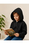 Unisex Black Hooded Zippered Basic Sweatshirt with Kangaroo Pocket for Girls and Boys - 7