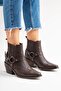 Wario Women's Genuine Leather Elastic Pull-On Western Boots Brown - 6