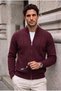Rossellini Anti-Peeling Anti-Pilling Vertical Striped Textured Zipper Pocket Men's Knitwear Cardigan - Claret Red