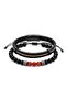 Bronze Detailed Black Leather and Red Agate Stone Double Men's Bracelet Set - 3