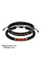 Bronze Detailed Black Leather and Red Agate Stone Double Men's Bracelet Set - 6