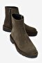 Parfonel Women's Genuine Leather Zippered Boots Khaki Suede
