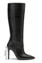 Women's High Heeled Below the Knee Zippered Black Snake Detailed Pointed Toe Boots - 3