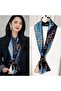 Women's Blue Navy Patterned Satin Scarf Stylish Neck Accessory