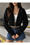 Women's Black Crop Zipper Sweat Cardigan