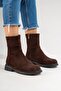 Zarolin Women's Genuine Leather Zippered Boots Brown Suede - 6