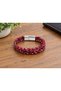 Rosso Ducale Burgundy Braided Leather Men's Bracelet with Silver Tone Metal Clasp - 2
