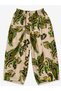 Women's Beige Imported 100% Linen Green Shawl Patterned Wide Leg Pants with Elastic Waist and Pockets - 3