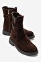 Zarponi Women's Genuine Leather Boots with Accessory Details in Brown Suede