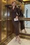 Women's Degaje Collar, Shoulder Padded, Slit Detailed, Stoned Dress