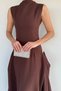Women's Gold Buckle Zipper Detailed Dress - 6