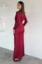 Women's Stand Collar, Shoulder Padded, Gold Buckle Detailed Lycra Shiny Dress - 4