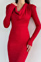 Women's Degaje Collar, Shoulder Padded, Slit Detailed, Stoned Dress - 2