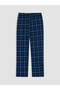 Navy Blue Regular Fit Plaid Men's Pajama Bottoms - 7